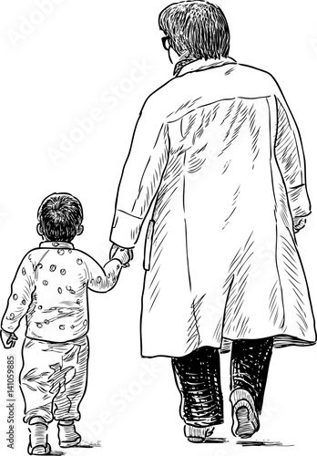 grandmother and grandson on a stroll