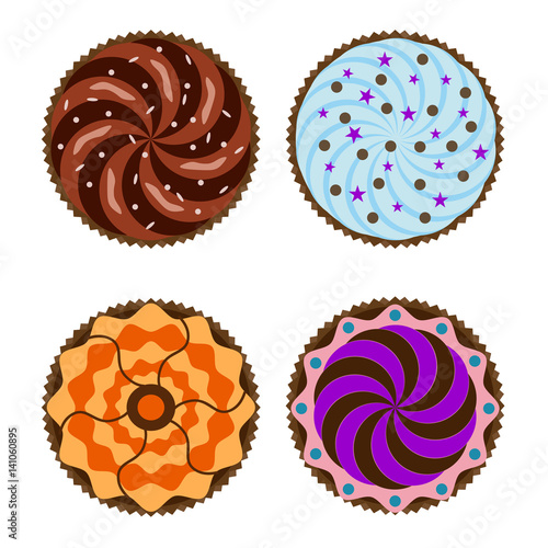 Chocolate baked snack tasty homemade muffin bakery cupcake food vector illystration.