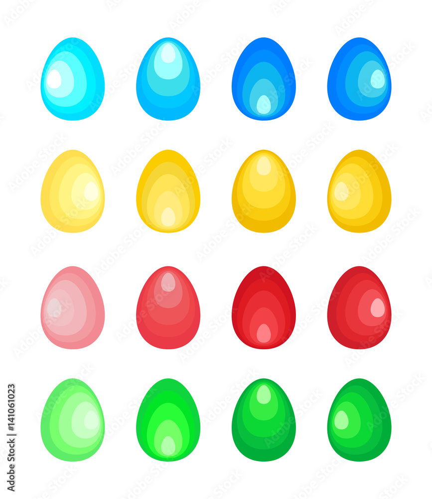 Set of stylized easter eggs made of concentric ovals with a gradient gradient in different directions Set of stylized easter eggs made of concentric ovals with a gradient gradient in different directions