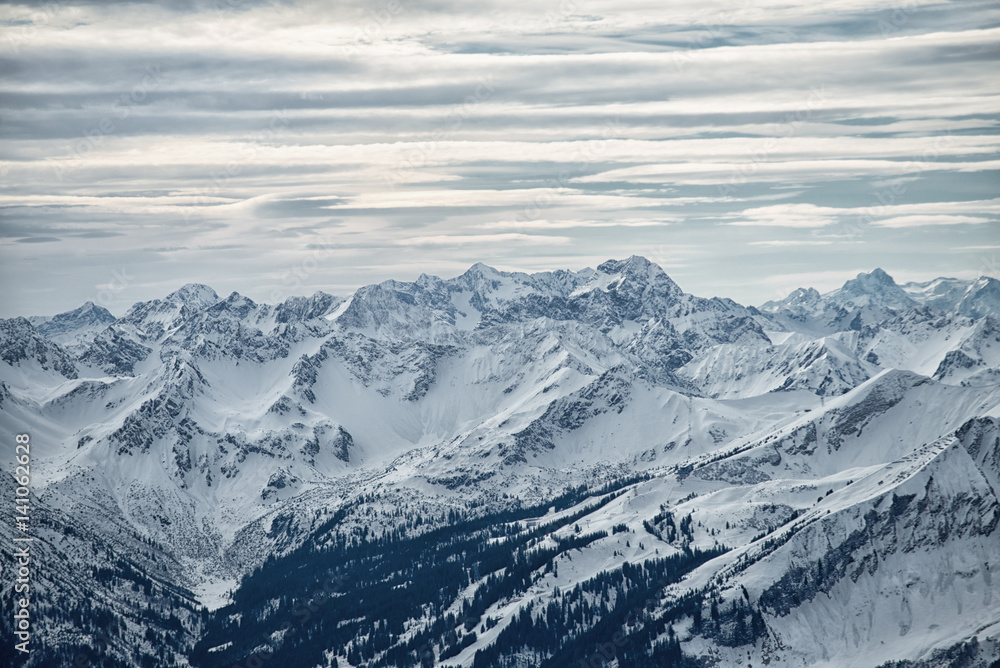 view from the Nebelhorn mountain, Bavarian Alps,