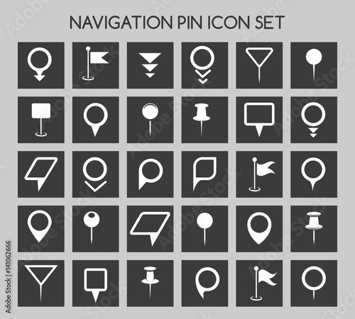 Navigation pin icons. Map location marker and web pointer simple vector elements