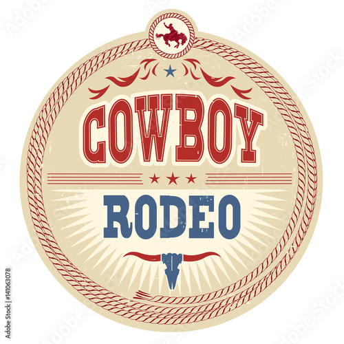 Wild West rodeo label with cowboy text