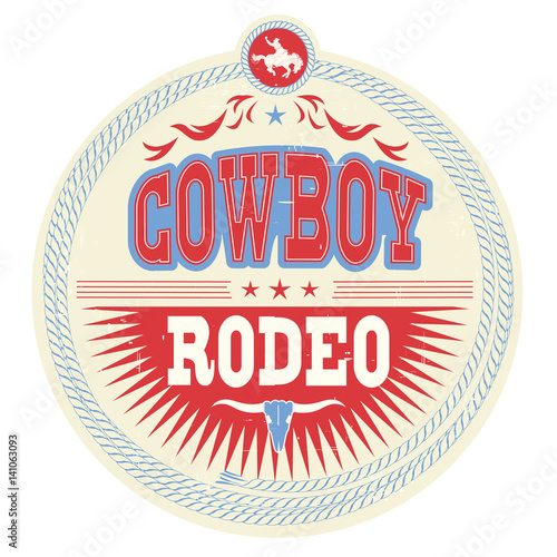 Wild West rodeo label with cowboy text and western decoration