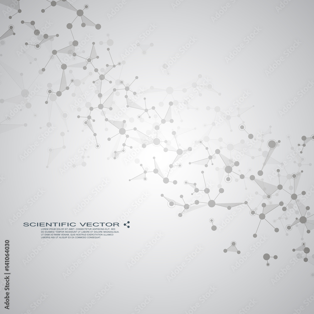 Molecule DNA and neurons vector. Molecular structure. Connected lines with dots. Genetic chemical compounds. Chemistry, medicine, science, technology concept. Geometric abstract background. Molecule DNA and neurons vector. Molecular structure. Connected lines with dots. Genetic chemical compounds. Chemistry, medicine, science, technology concept. Geometric abstract background.