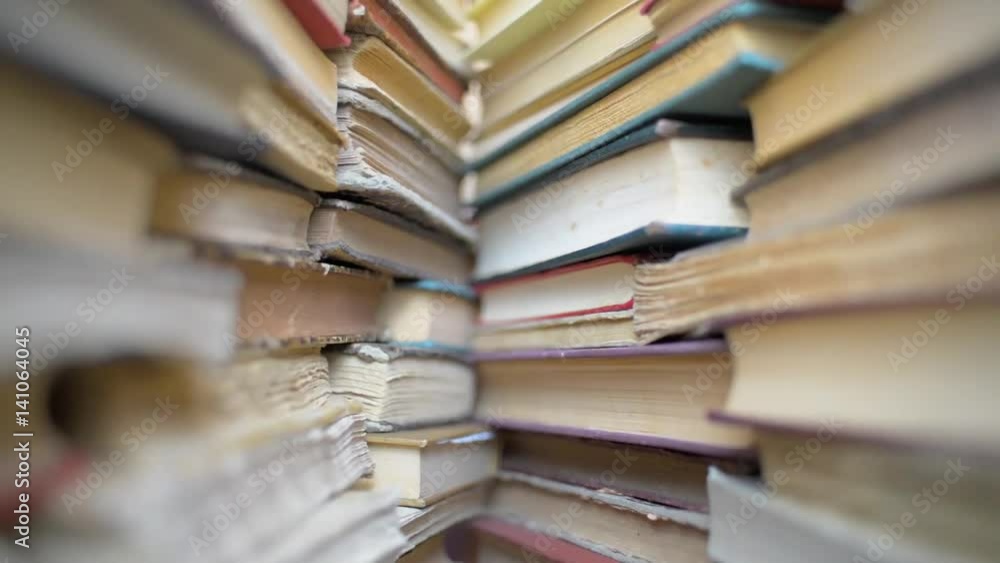 Dolly shot between two walls of books Dolly shot between two walls of books