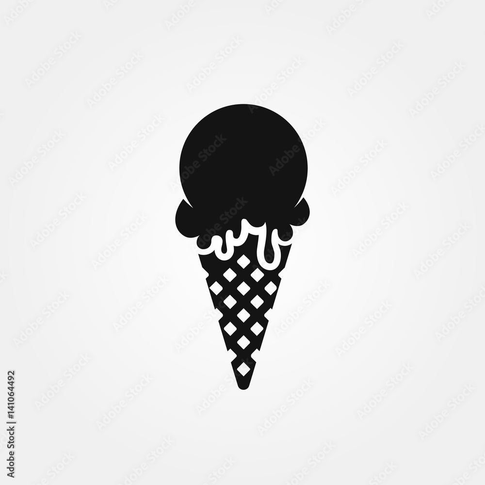Ice cream black vector icon isolated on gray background. Ice cream black vector icon isolated on gray background.
