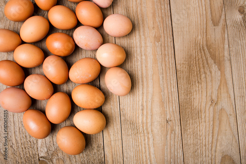Close up view of a eggs on a wooden background