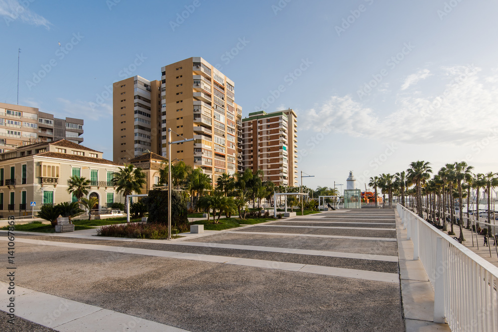 Vibrant Malaga seaside and harbour promenade Vibrant Malaga seaside and harbour promenade