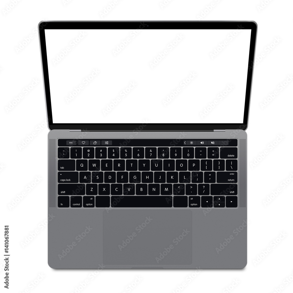 Modern silver laptop in top view, isolated on white background Modern silver laptop in top view, isolated on white background
