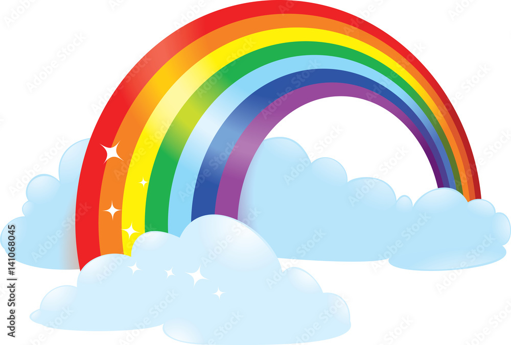 Rainbow. Clouds and rainbow icon in flat style isolated on white background. Weather symbol. Rainbow. Clouds and rainbow icon in flat style isolated on white background. Weather symbol.