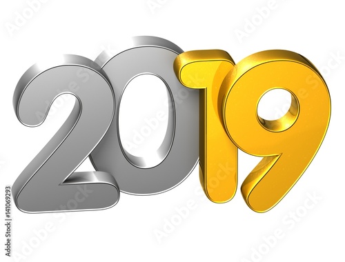 3D Gold Number New Year 2019 on white background photo