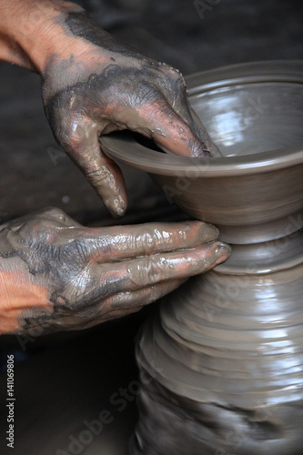 Obraz na plátně The technical definition of pottery all fired ceramic wares that contain clay when formed, except technical, structural, and refractory products