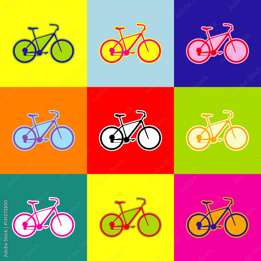 Bicycle, Bike sign. Vector. Pop-art style colorful icons set with 3 colors.  Stock Vector | Adobe Stock