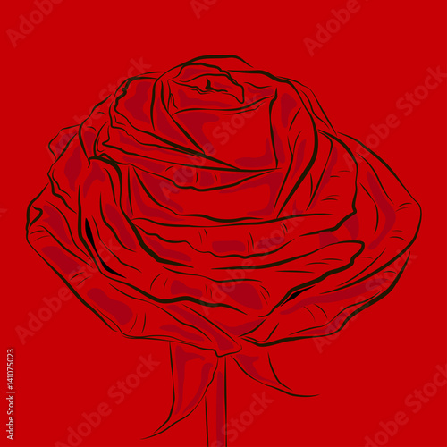 Blooming Red Flower Rose Ouline. Rose shape on red background vector.