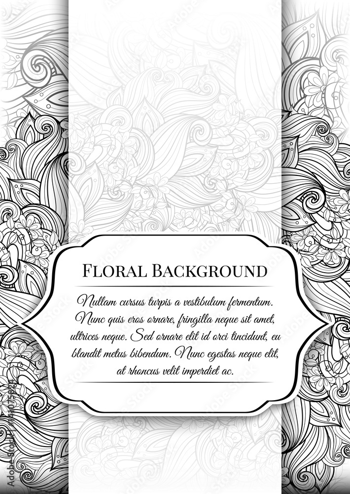 Vector  Mohochrome Floral Template with Place for Text