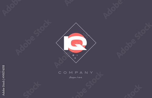 iq i q  vintage retro pink purple alphabet letter logo icon template
