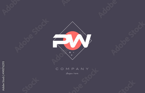 pw p w  vintage retro pink purple alphabet letter logo icon template