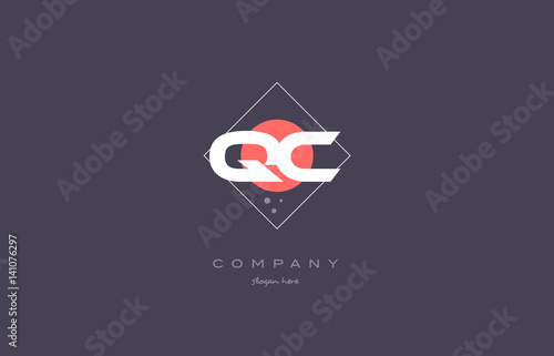 qc q c  vintage retro pink purple alphabet letter logo icon template