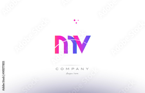 mv m v  pink modern creative alphabet letter logo icon template