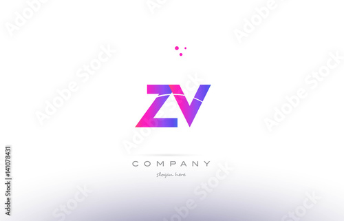 zv z v pink modern creative alphabet letter logo icon template