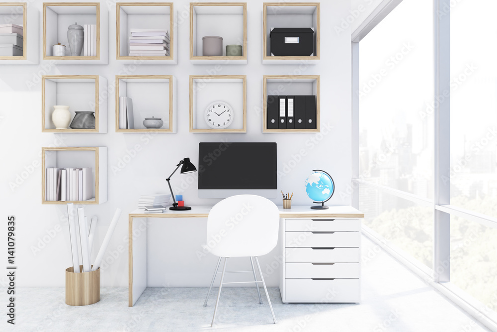 Marble reception counter with a long poster Marble reception counter with a long poster