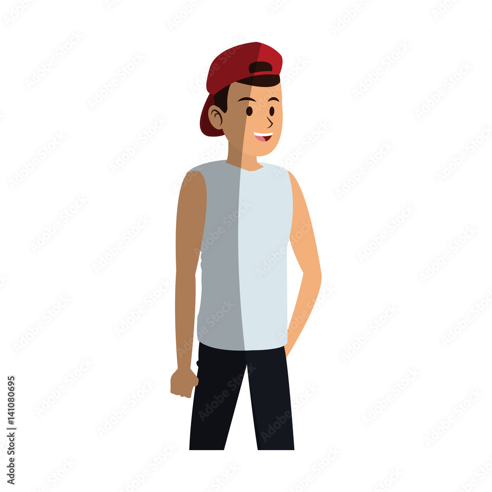 young guy with red cap cartoon icon over white background. colorful design. vector illustration young guy with red cap cartoon icon over white background. colorful design. vector illustration
