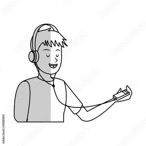 man listening music cartoon icon over white background. vector illustration