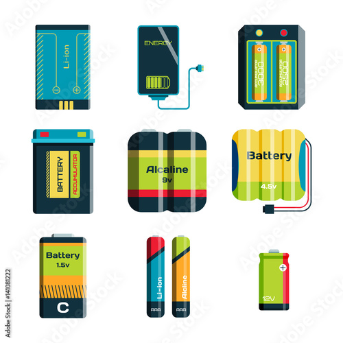 Battery energy tool electricity charge fuel positive supply and isposable generation component alkaline industry technology vector illustration.