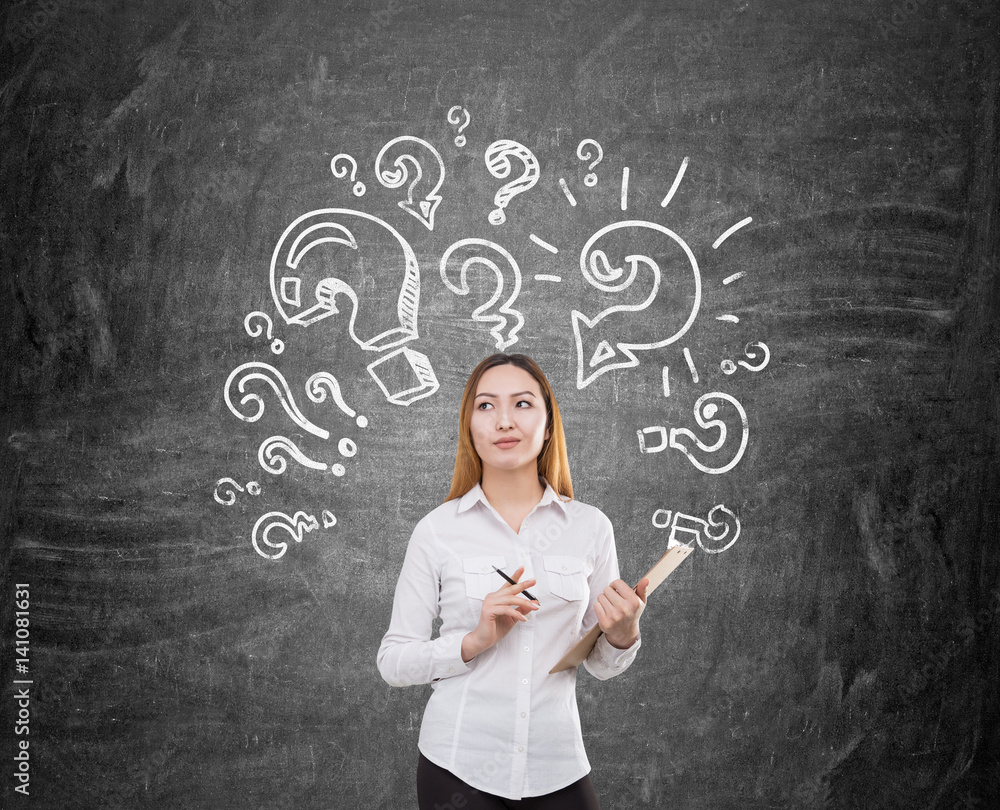 Asian woman and question marks Asian woman and question marks