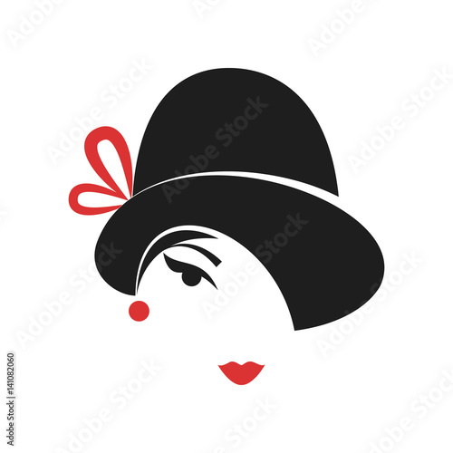 woman's head in a hat in the style of the 20's. Silhouette.Vector