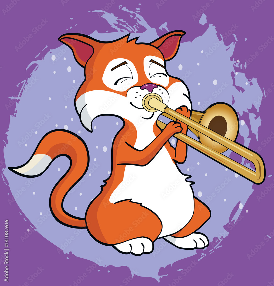 Jazz Cat / A funny cat plays the trombone. Stock Vector | Adobe Stock