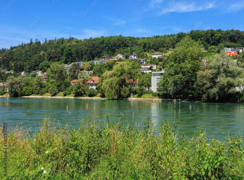 The Aare river in Switzerland, view from the city of Aargau