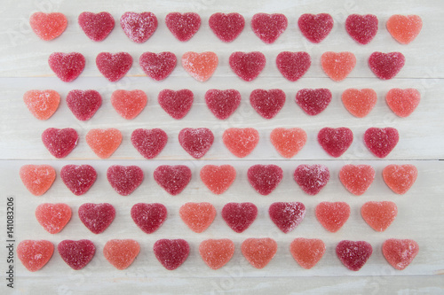 Wide View Grid of Dark Red and Pink Gummy Hearts