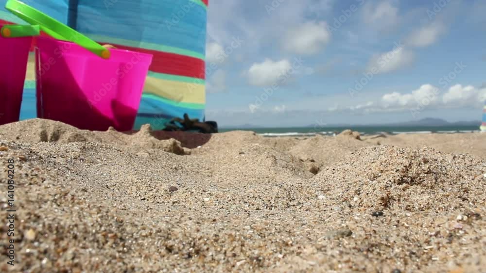 British sandy beach with windbreak British sandy beach with windbreak
