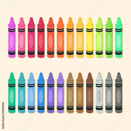 Crayons Set Colorful Back to School Supplies Vector Illustration.
