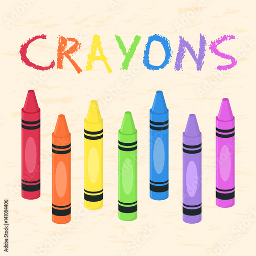 Crayons Set Rainbow Color Back to School Supplies Vector Illustration.