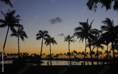 Waikiki Lagoon Oahu Sunset Cocopalm Reflections Hawaii Hawaiian