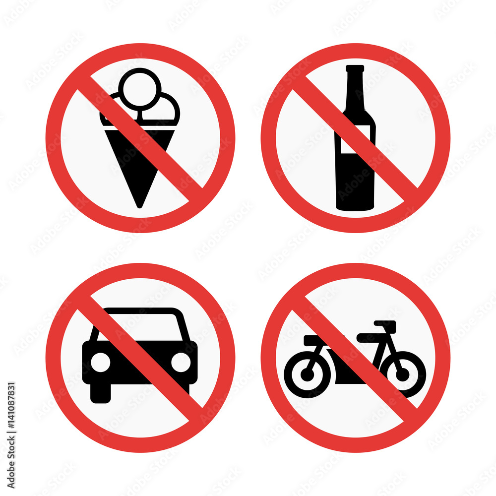 Prohibition signs set safety information vector illustration. Prohibition signs set safety information vector illustration.
