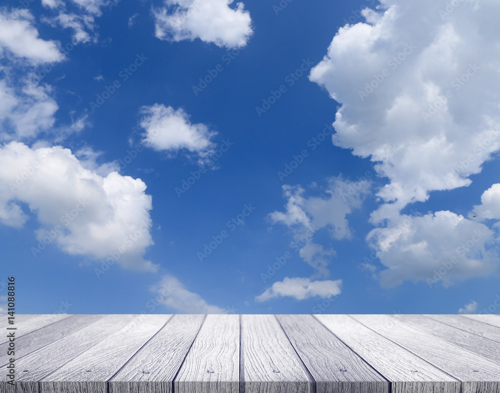 tabletop on blue sky background