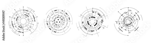 set of 4 futuristic circle tech digital concept icon isolated