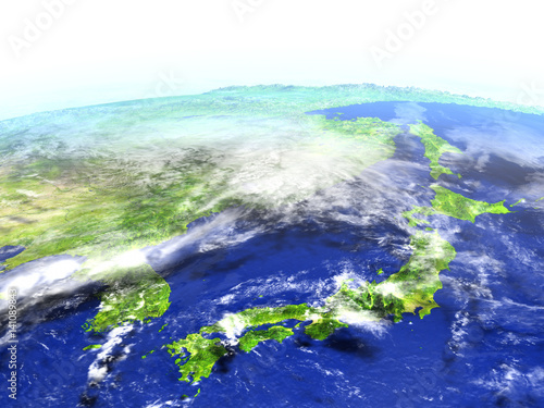 Japan and Koreas on realistic model of Earth
