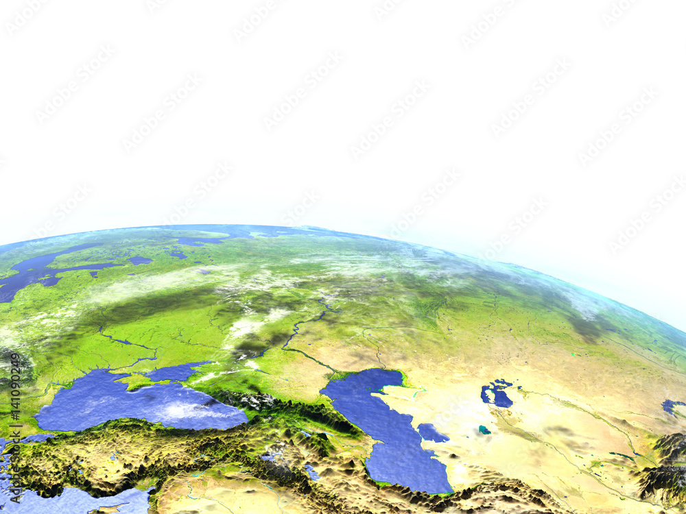 Western Asia on realistic model of Earth