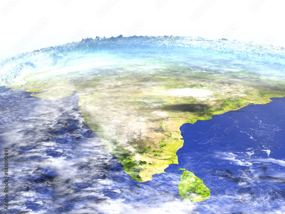 Indian subcontinent on realistic model of Earth