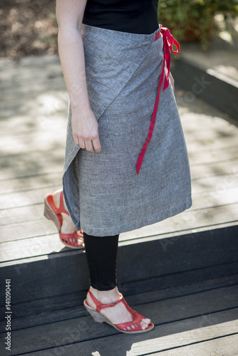Wrap-Around Gray Skirt with Red Cord Belt