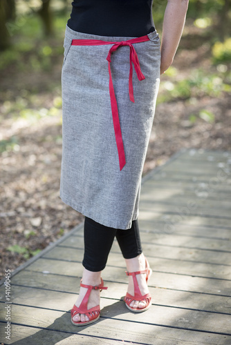 Gray Pencil Skirt with Red Cord Belt