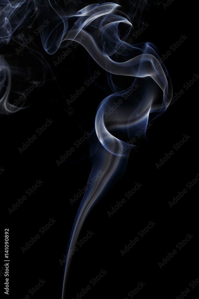 Abstract art. Color white blue smoke from the aromatic sticks on a black background. Background for Halloween. Texture fog. Design element. The concept of aromatherapy. Abstract art. Color white blue smoke from the aromatic sticks on a black background. Background for Halloween. Texture fog. Design element. The concept of aromatherapy.