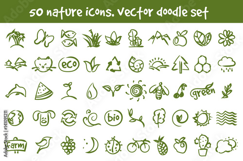 vector doodle nature icons set