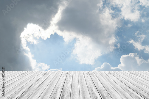 Blue sky cloud with Wood terrace