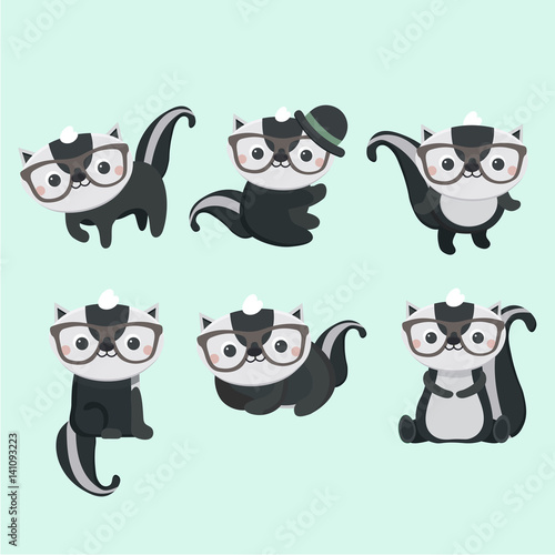 Little cute skunk in different poses.