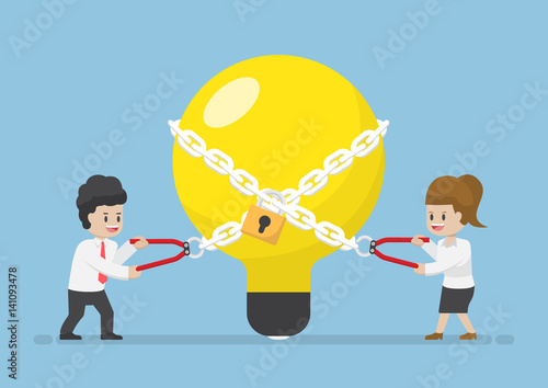 Businessman trying to Unlock Light Bulb of Idea